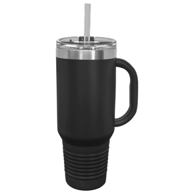 Polar Camel 40 oz. Black Travel Mug with Handle, Straw Included